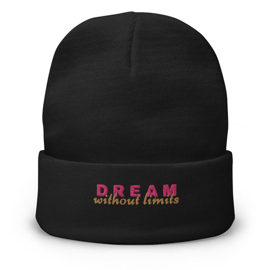 Dream without Limits Embroidered Beanie (Pink and Gold)